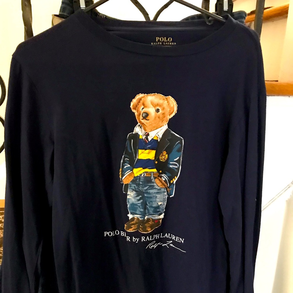 Ralph Lauren polo bear long sleeves cotton crewneck navy. Authentic